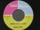 RARE 45 TRINI LOPEZ  Sinner Not A Saint   Folk TV Movie