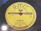 Sun ROCKaBILLY 78 rpm, JERRY LEE LEWIS, BREAK-UP, M-
