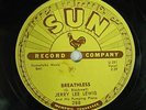 JERRY LEE LEWIS 78 rpm BREATHLESS/DOWN THE LINE SUN 288