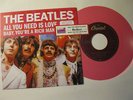 Beatles Pink vinyl 45 All You Need Is Love w custom slv