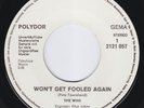 THE WHO Won't Get Fooled Again  M- cond Germany DEMO promo 45 LISTEN