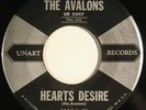 AVALONS “Hearts Desire” doo wop group 45 on UNART stock copy nice HEAR