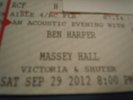 Ben Harper Ticket Toronto Sept. 29 RCF Row H Massey Hall