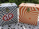 2 Vintage Platter Pak 45 Vinyl Record Cases-Mod 60's Psychedelic/Checkerboard