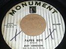 ROY ORBISON * PAPER BOY / WITH THE BUG RARE MONUMENT 1ST PRESSING 45rpm  VG/VG+