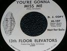 13th FLOOR ELEVATORS You're Gonna Miss Me  I.A. 1969 WHITE LABEL 45 THIRTEENTH