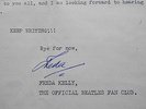 THE BEATLES FANCLUB LETTER SEPT 1964  SIGNED BY FREDA KELLY SIGNATURE AUTOGRAPH