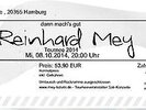 Reinhard Mey Konzert Karte Ticket Hamburg CCH  Parkett Mitte  Reihe 11