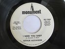 Soul Popcorn 45, Arthur Alexander, I Need You Baby, Monument, clean