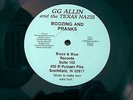 GG ALLIN BOOZING & PRANKS 1988 BLACK AND BLUE RECORDS 8X 358 A PUNK ROCK