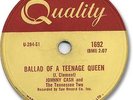 JOHNNY CASH Country 78 RPM Record. Ballad of a Teenage Queen