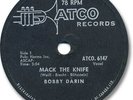  1959 BOBBY DARIN Rock'n Roll 78 RPM Record. Mack the Knife. Atco 6140