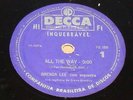 BRENDA LEE 1962 All The Way/ Tragedy RARE Unique Vinyl 10” 78 RPM BRAZIL
