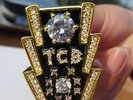 Elvis style Gold Colour and stone TCB Concert Style Ring, Style 1