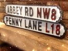 The Beatles. Vintage style street signs. PENNY LANE L18 & ABBEY RD NW8.