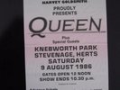 QUEEN  :  COMPLETE Final Concert Ticket KNEBWORTH 1986 Magic Tour STUB ATTACHED