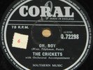 BUDDY HOLLY CRICKETS   OH BOY b/w NOT FADE AWAY CORAL 78 RPM E EXCELLENT GRADE