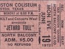 Jethro Tull Concert Ticket Houston Texas USA 1972 Thick As A Brick Tour