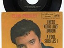 Rare Rock 'n Roll 45 & Picture Sleeve- Elvis Presley - I Need Your Love Tonight