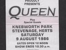 Queen  :  Knebworth 1986 Magic Tour Ticket - Final Concert - Complete with Stub