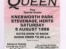 QUEEN ORIGINAL used TICKET KNEBWORTH PARK 9th Aug 1986 Freddie Mercury FINAL