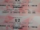 2 BILLETS U2 PARIS CAT1 PLACES ASSISES COTE A COTE 160€ TICKETS CONCERT 25/07