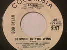 BOB DYLAN Blowin In The Wind/Don't Think Twice It's 45 Columbia wlp promo hear