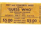 THE GUESS WHO ORIGINAL UNUSED CONCERT TICKET