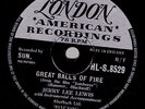 UK#1 JERRY LEE LEWIS 78 GREAT BALLS OF FIRE /MEAN WOMAN BLUES LONDON HLS 8529 V+