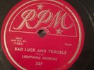TEXAS BLUES GUITAR LIGhtnin Hopkins RPM 337 Bad Luck&Trouble/Beggin to Stay E
