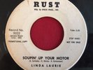 LINDA LAURIE   SOUPIN' UP YOUR MOTOR   RUST 5022 PROMO RARE TEEN HOT ROD 45