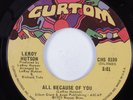 70s Soul Funk Breaks 45 LEROY HUTSON All Because Of You CURTOM HEAR