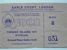 Queen concert ticket 7th June 1977