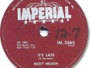 RICKY NELSON Rock'n Roll 78 RPM Record. It's Late