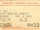U2 - Live Concert Ticket Stub, Portsmouth, Guildhall, UK 06-03-1983 WAR TOUR