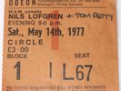NILS LOFGREN - Live, Concert Ticket Stub, Hammersmith Odeon London UK 27-01-1977