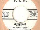 THE LEWIS SISTERS You Need Me VIP PROMO  MOTOWN NORTHERN SOUL 45