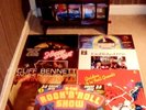RARE-8 X ROCK AND ROLL 12.INCH VINYL LP'S,PLUS A WOODEN RECORDS HOLDER TOO-EX