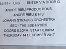 ANDRE RIEU PRODUCTIONS 2 X Seating Tickets SSE HYDRO Glasgow Concert Tickets