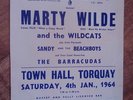 MARTY WILDE AND THE WILDCATS=ORIGINAL THEATRE DOOR WINDOW CARD=TOWN HALL TORQUAY