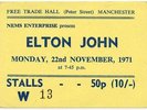 Elton John Free Trade Hall, Manchester 22/11/71 Ticket