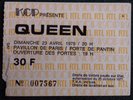 Rare ticket du concert de QUEEN -  Pavillon de Paris - 23 avril 1978