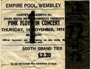 Pink Floyd Empire Pool Wembley, London 14/11/74 Ticket