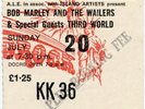 Bob Marley & The Wailers Hardrock Concert Theatre, Manchester 20/7/75 Ticket