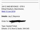 Beyonce and Jay Z Tickets Manchester 13th June