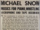 MICHAEL SNOW: Musics for Piano, Whistling, Tape Recorder ORIG Private 2x LP NM-
