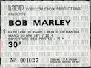 RARE BOB MARLEY TICKET BILLET DU CONCERT  LIVE A PARIS ( FRANCE ) 10 MAI 1977
