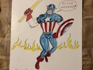 Daniel Johnston Hand Signed/Autographed Art Print Burn Baby Burn Captain America
