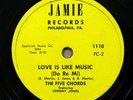 the FIVE CHORDS doo-wop 78 LOVE IS LIKE MUSIC on MINT MINUS Jamie Records RJ 291