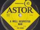 KINKS 45:  A WELL RESPECTED MAN b/w SUCH A SHAME  AUSSIE ASTOR 1179 EX+/NM  1965